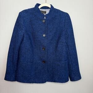 Talbots Blazer Jacket Wool Blend Textured Front Pockets Beautiful Blue Size 10